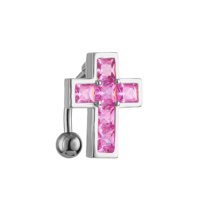Zirconia cross belly button chain top drop 1.6mm (Steel 316L)