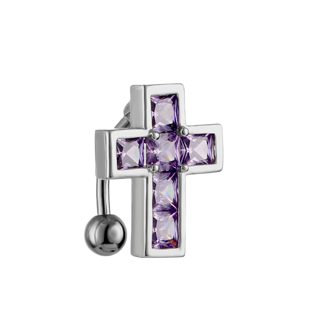 Zirconia cross belly button chain top drop 1.6mm (Steel 316L)