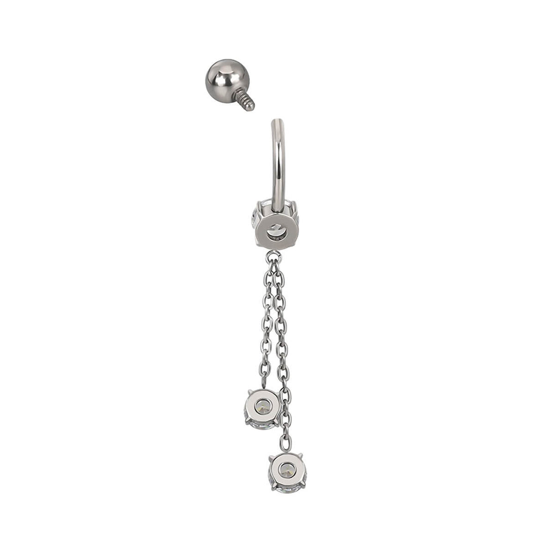 Titanium hanging belly button chain with zirconia stones (Titanium G23)