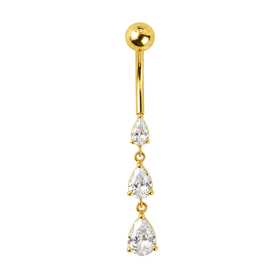 Gold-tone teardrop-shaped zirconia earrings with a pendant (316L stainless steel)