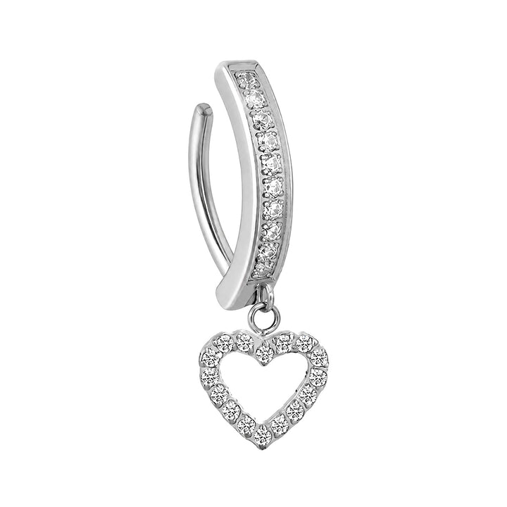 Titanium Clicker Earring with Zirconia Heart Pendant (Titanium G23)
