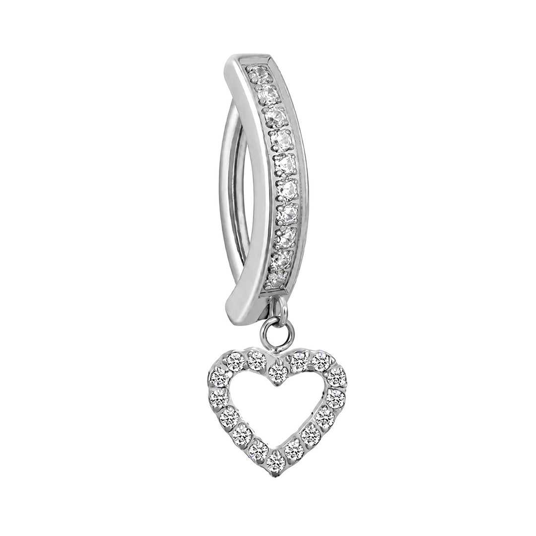 Titanium Clicker Earring with Zirconia Heart Pendant (Titanium G23)