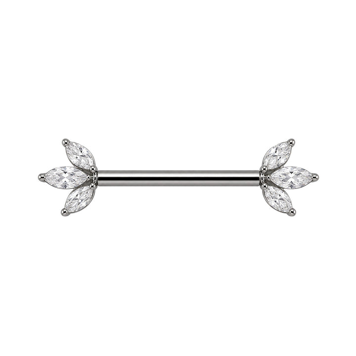 Bröstvårtsring i titan med 3 markisformade zirkoner (Titan G23)