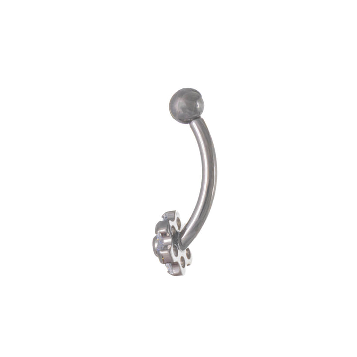 Titanium banana earring with zirconia flower curved pin 1.2mm (Titanium G23)