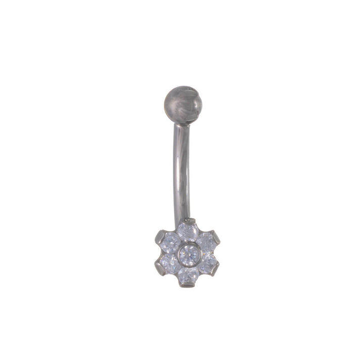 Titanium banana earring with zirconia flower curved pin 1.2mm (Titanium G23)