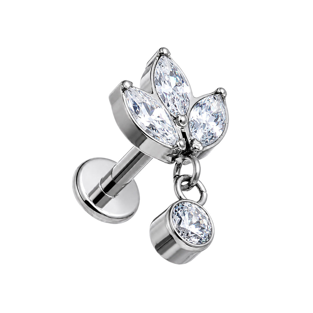 Titaani rustokoru markiisi zirkonia labret riipuksella 1.2mm (Titaani G23)