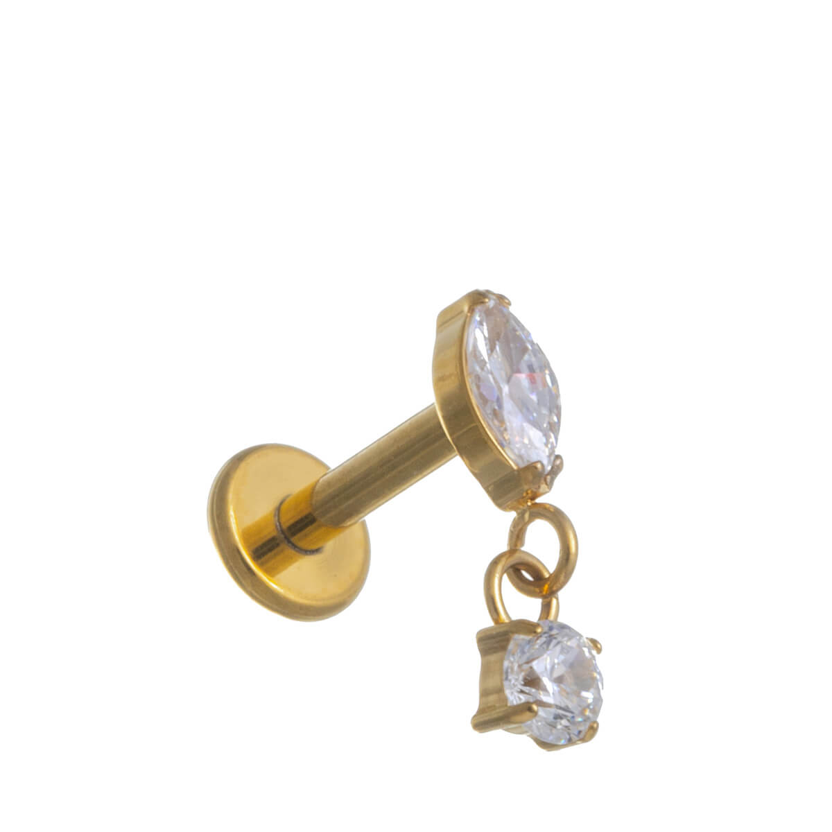 Titanarmband med guldpläterat dinglande zirkonia labret 1.2mm (PVD Titanium G23)