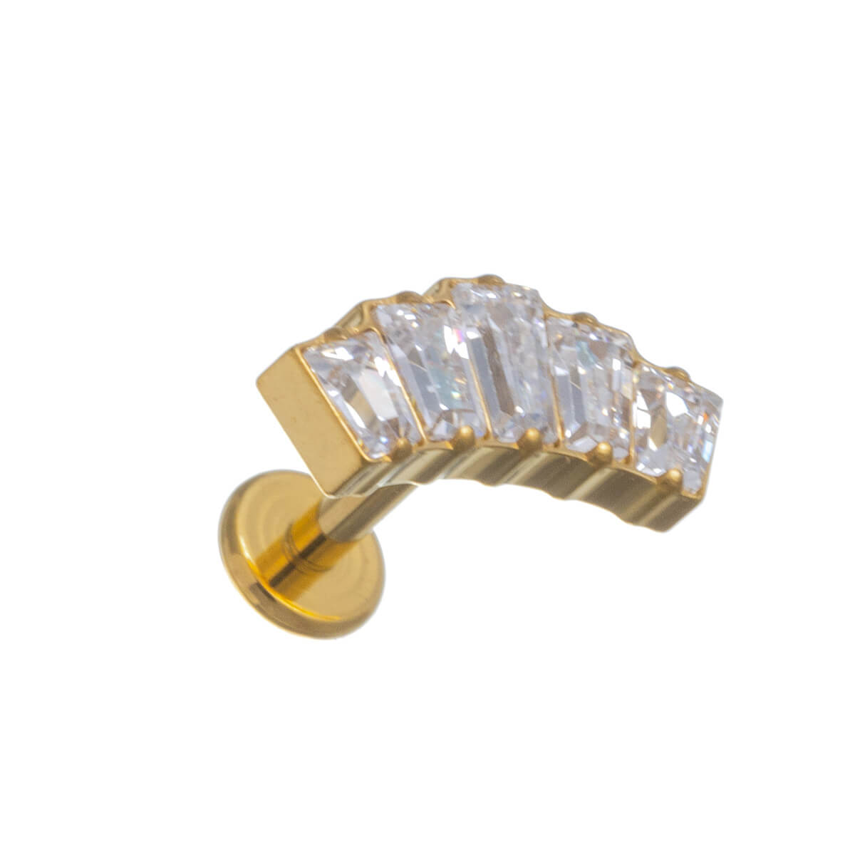 Titanium bracelet with gold plated Asscher zirconia labret 1.2mm (PVD Titanium G23)