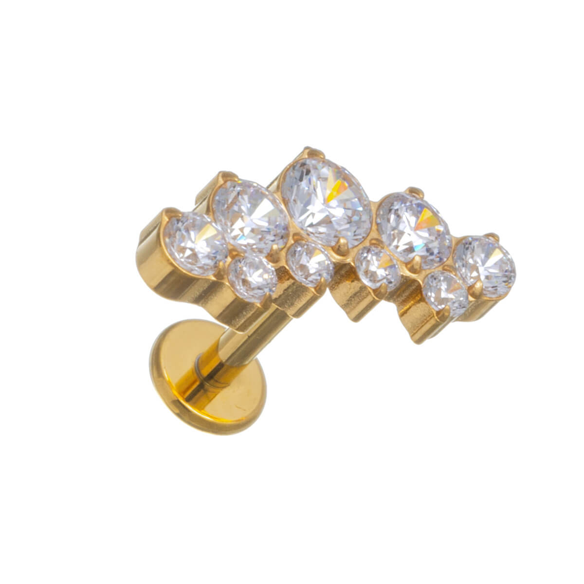 Titanium bracelet with gold plated 9 zirconia stone labret 1.2mm (PVD Titanium G23)