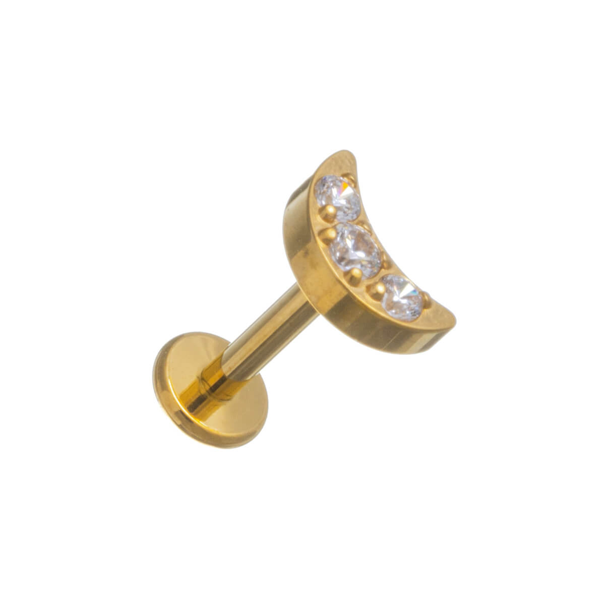 Titanarmband med gyllene mån-zirkonia labret 1,2mm (PVD-titan G23)