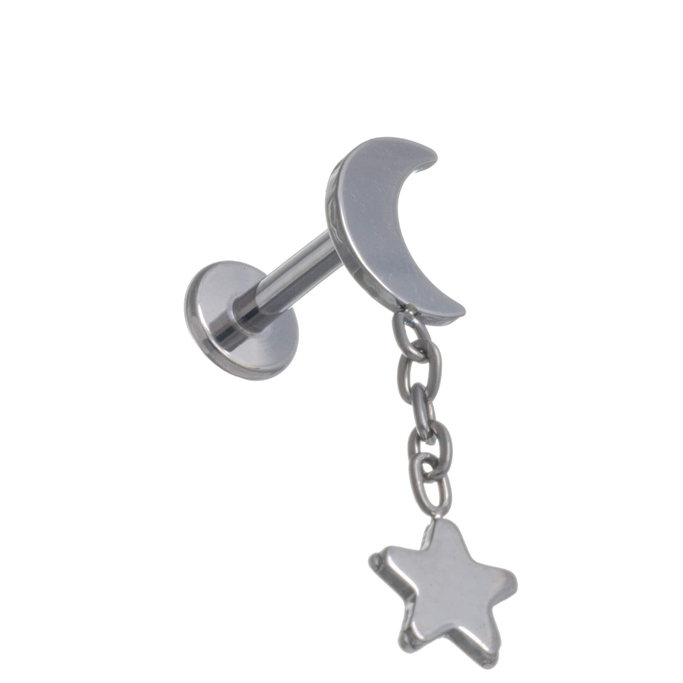 Moon bracelet with star pendant chain with labret 1.2mm (Titanium G23)