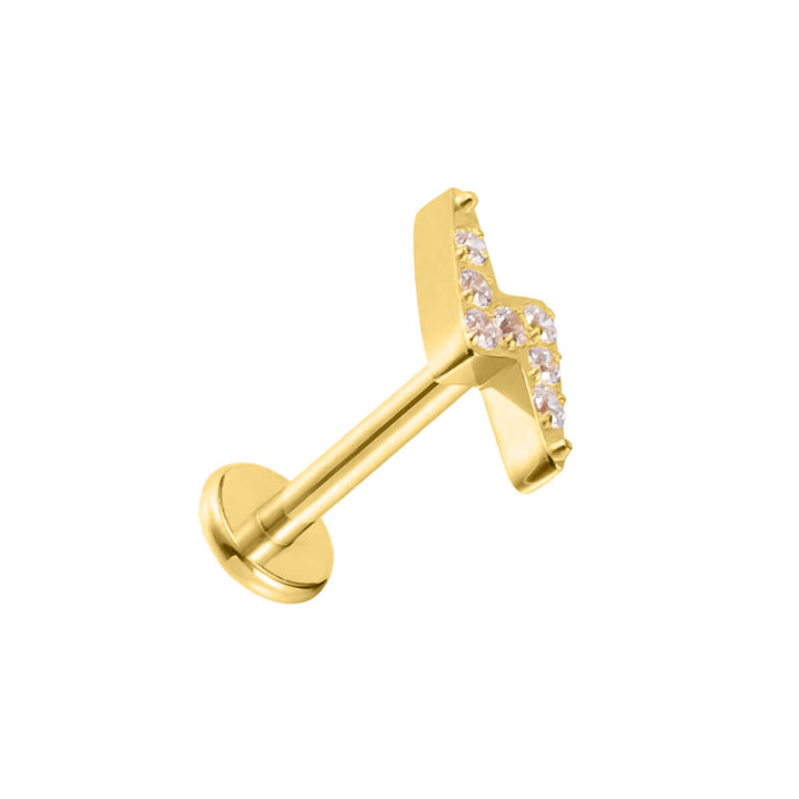 Golden lightning bolt rustic jewelry with zircons, labret 1.2 mm (Titanium G23)