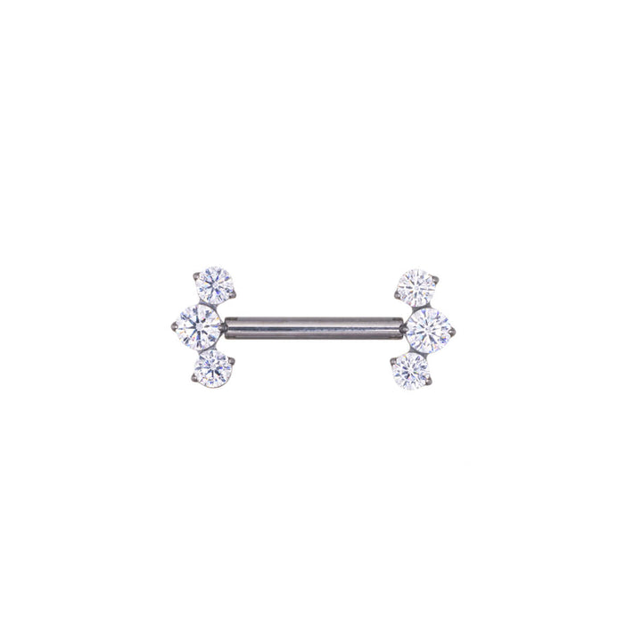 Zirconia nipple ring with push-in curved ends 3 CZ (Titanium G23)