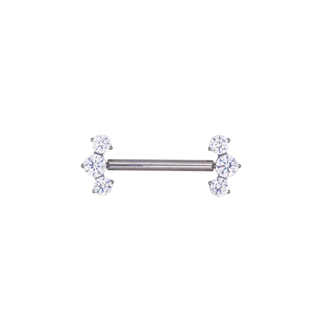 Zirconia nipple ring with push-in curved ends 3 CZ (Titanium G23)