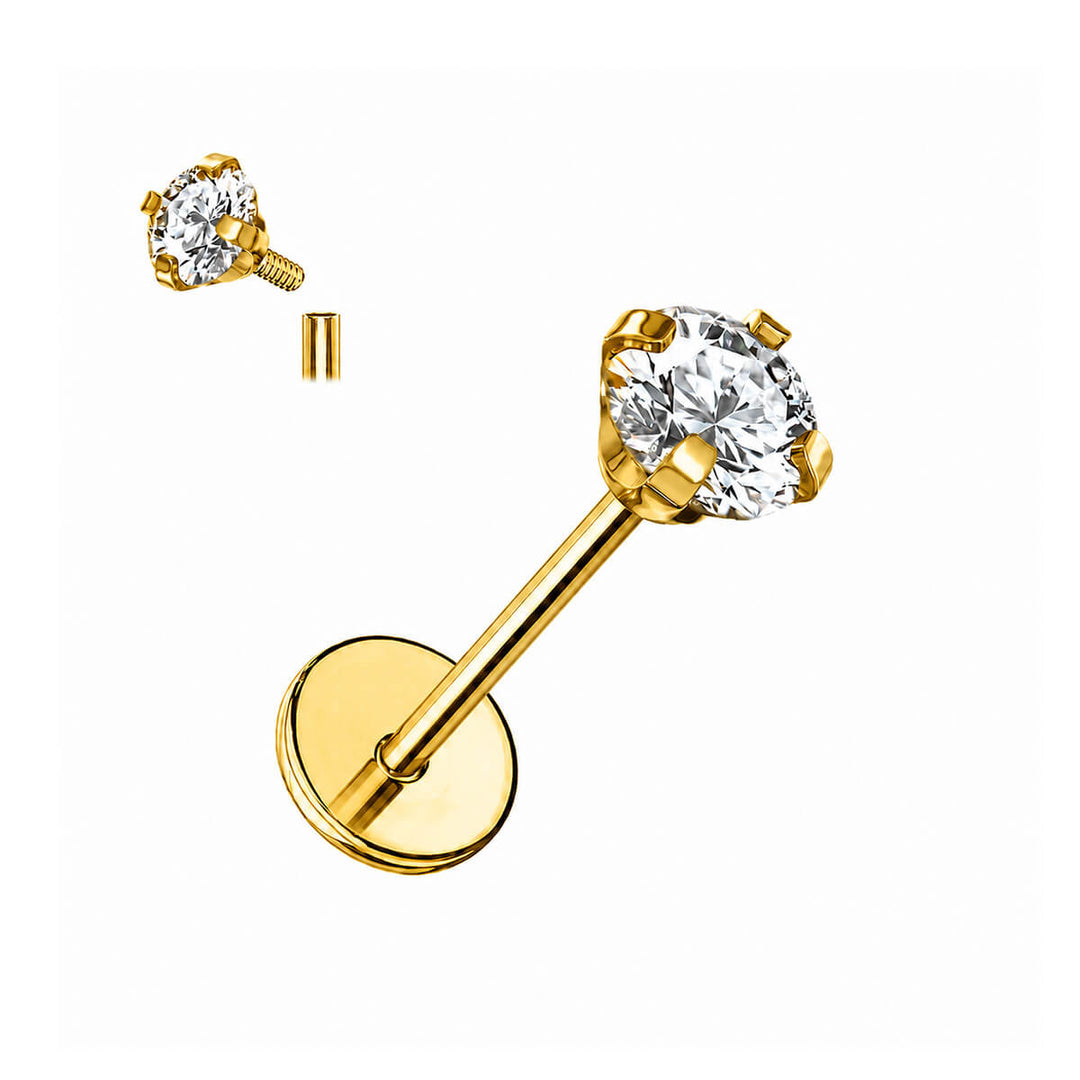 Gold-plated titanium screw-on zirconia labret stud, 0.8 mm (PVD Titanium G23)