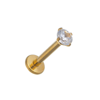 Guldpläterad labret zirkonia stenläppsrör 1,2mm (Titan G23)