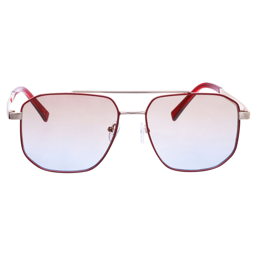 Angled aviator sunglasses with metal frames