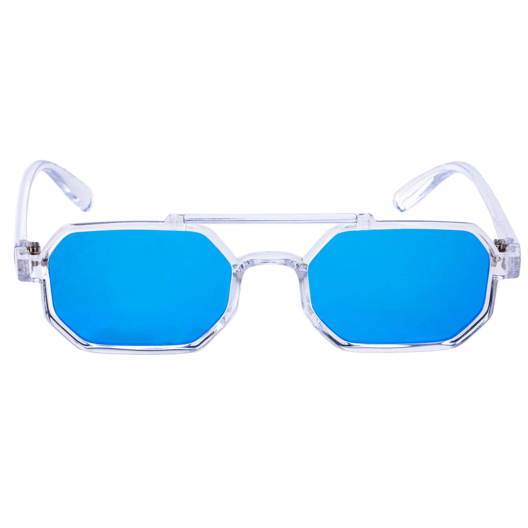 Angled rectangular sunglasses mirror lenses