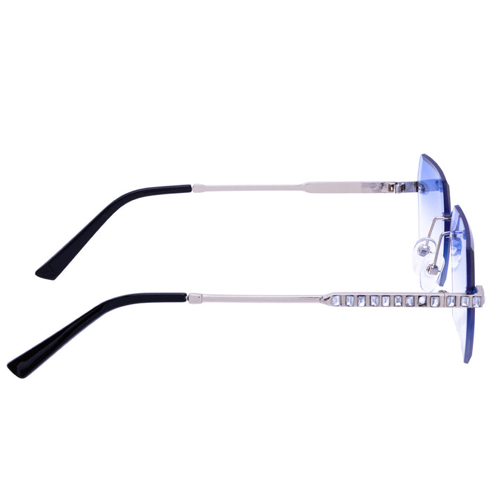 Sparkling rectangular sunglasses with frameless lenses