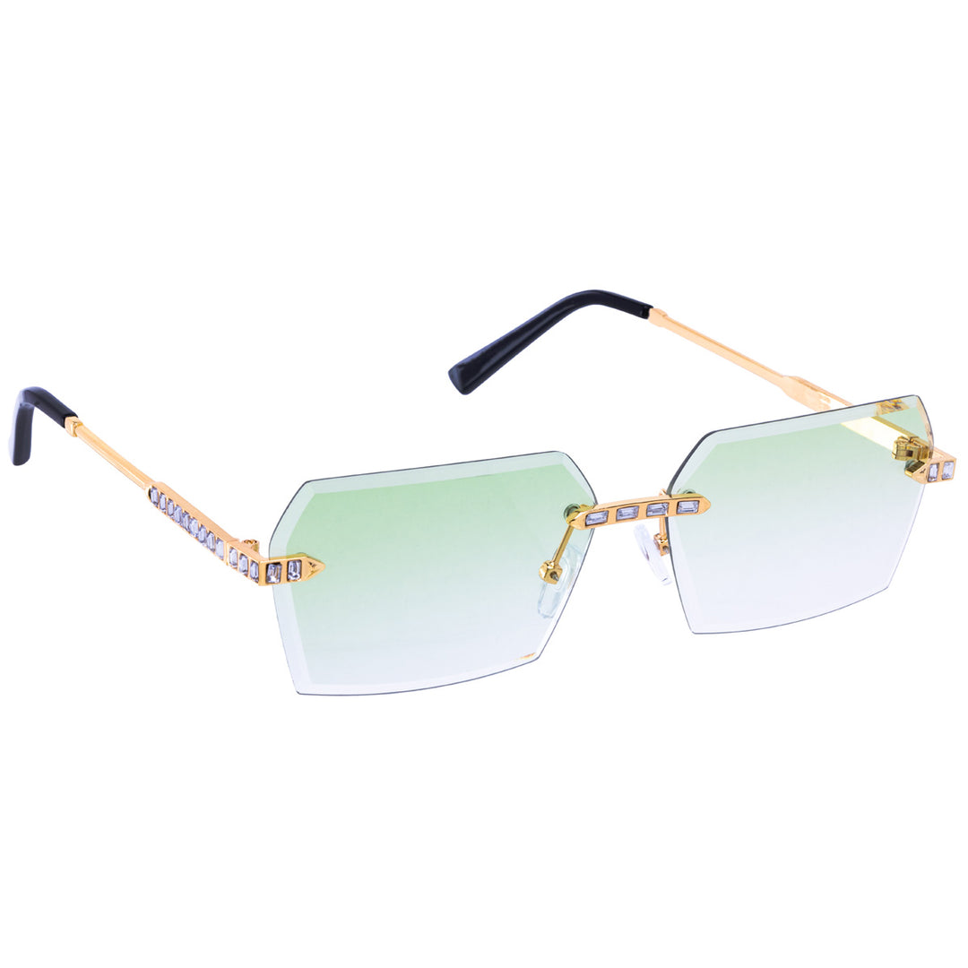 Sparkling rectangular sunglasses with frameless lenses