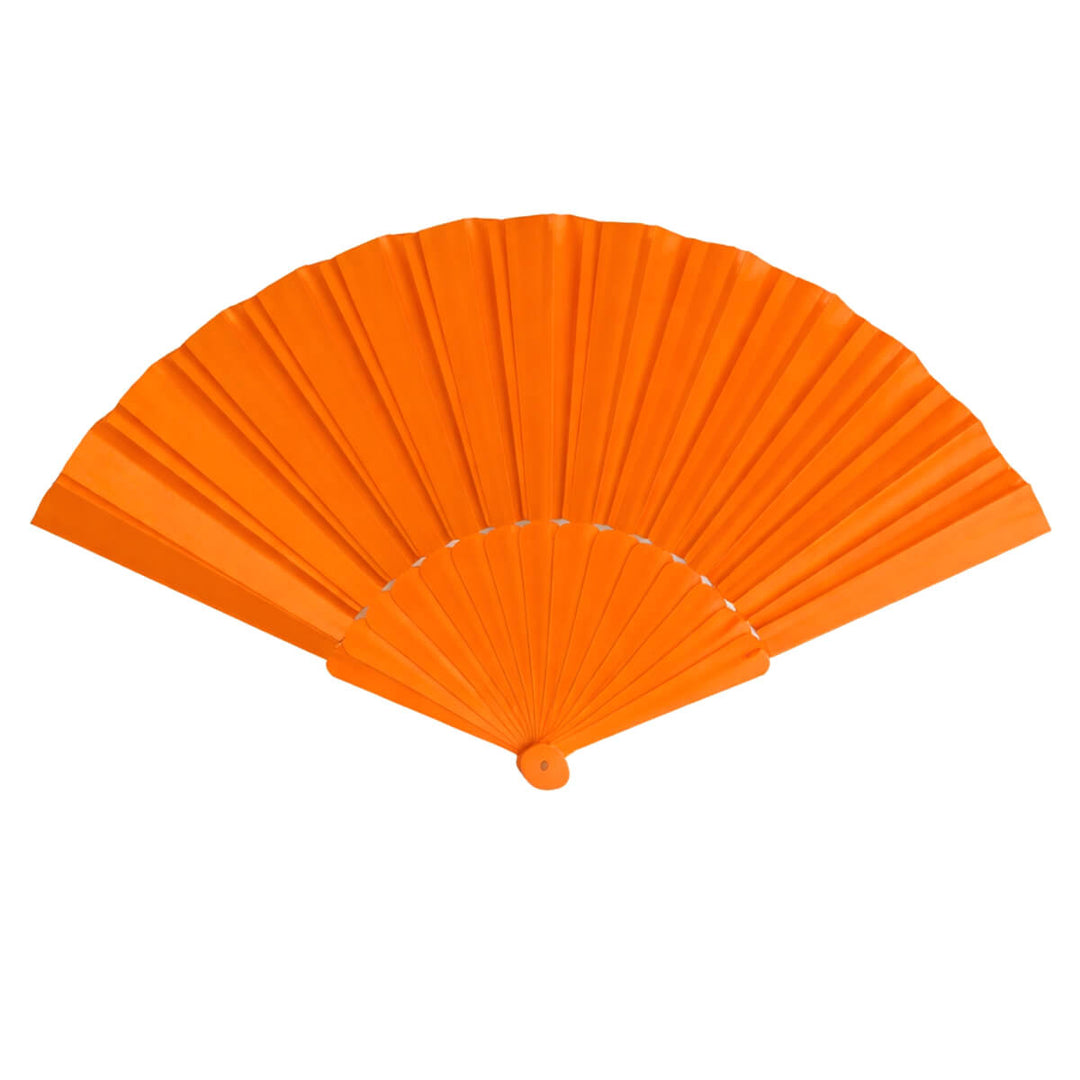 Orange, böjbar solfjäder av tyg
