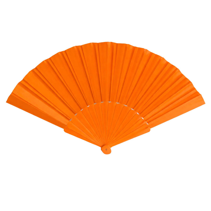 Orange, böjbar solfjäder av tyg
