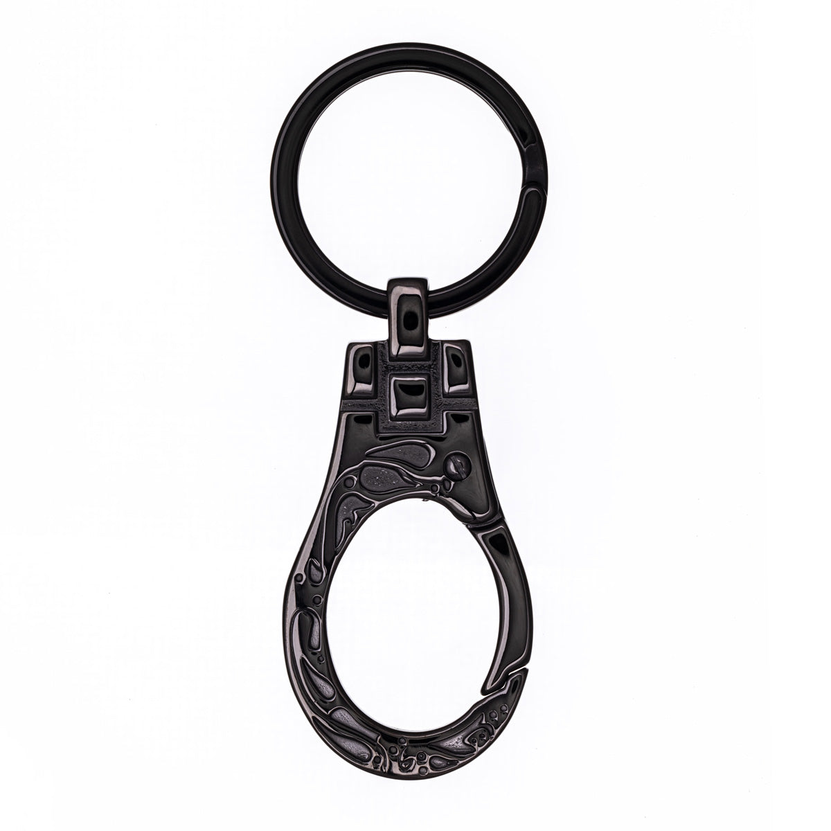 Patterned dark steel key ring with quick lock carabiner (Steel 316L)