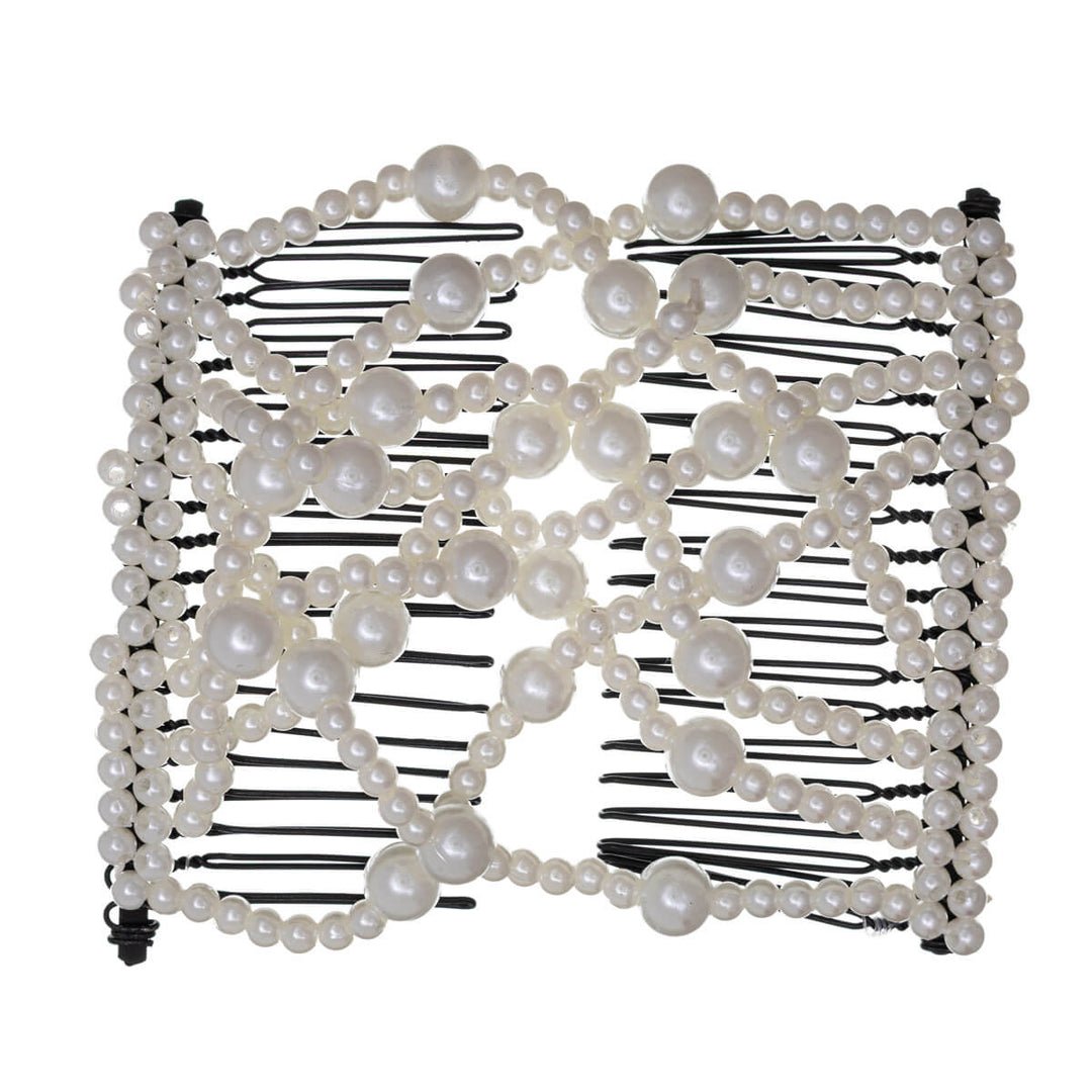 Hair combs with elastic pearl ribbon