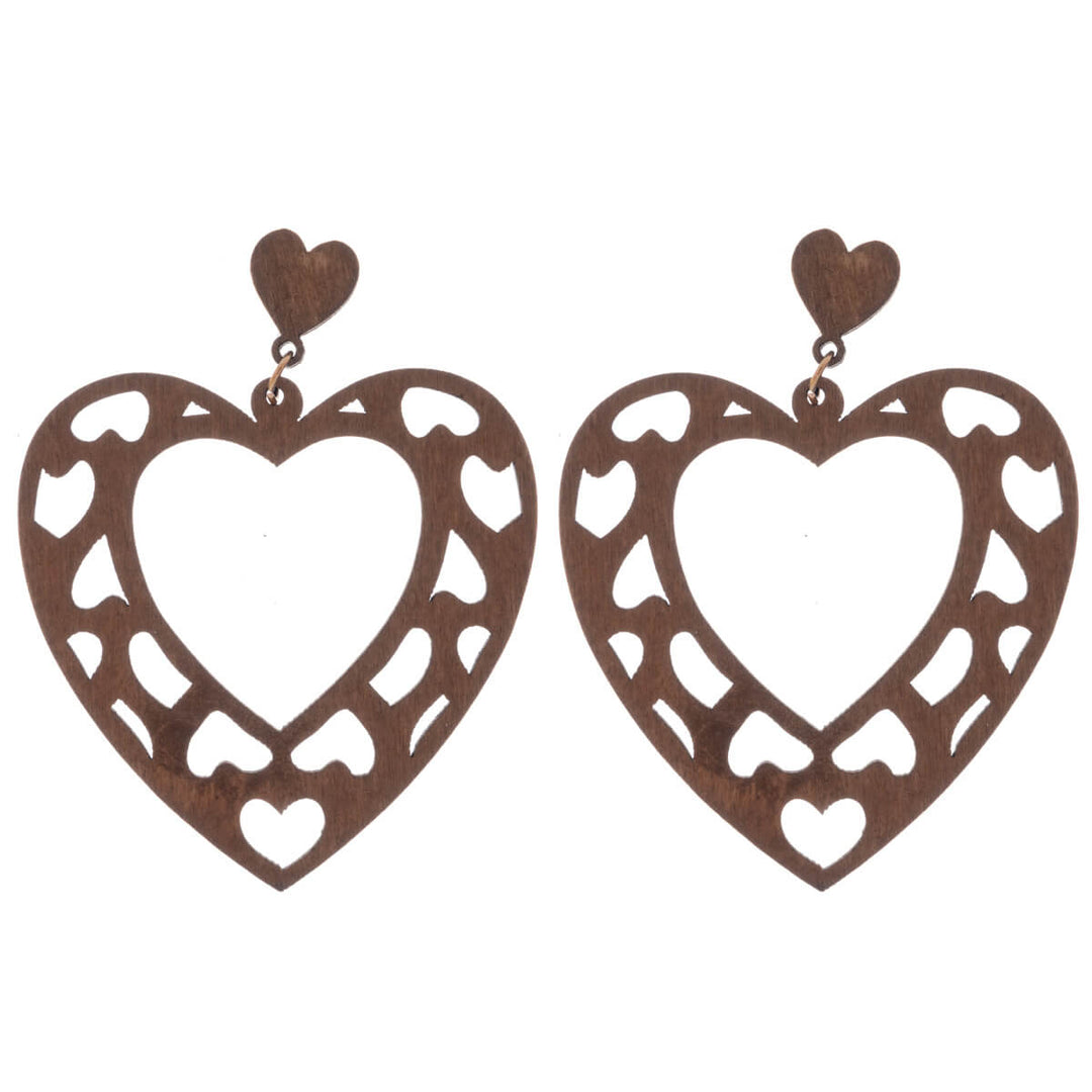 Big wooden heart earrings