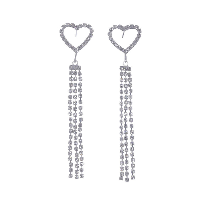 Hanging rhinestone earrings with heart