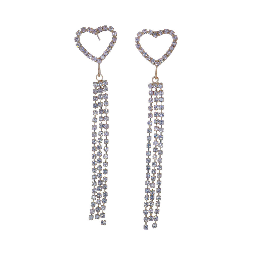 Hanging rhinestone earrings with heart