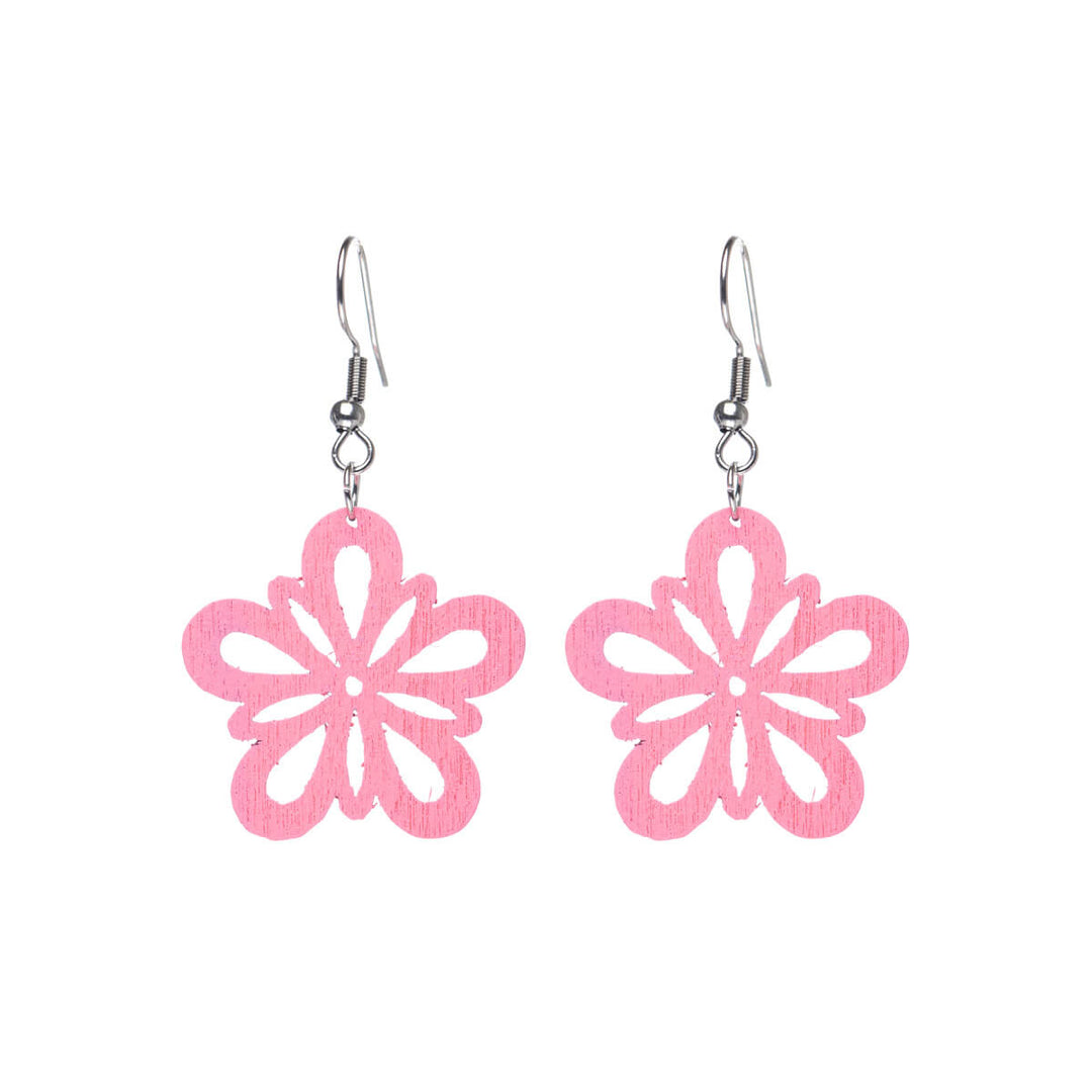 Wooden flower earrings - Made in Finland (Steel 316L)