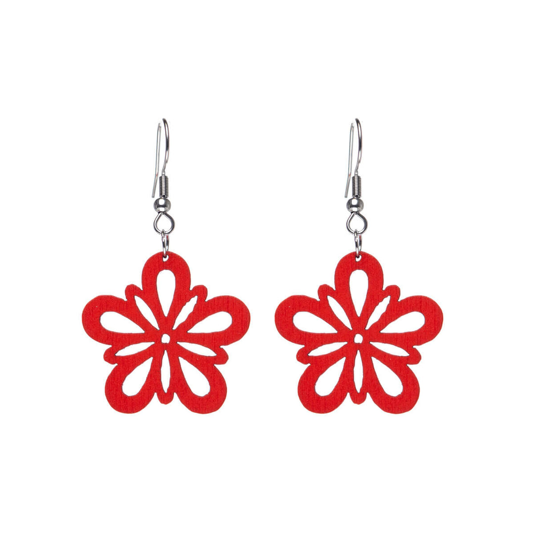 Wooden flower earrings - Made in Finland (Steel 316L)