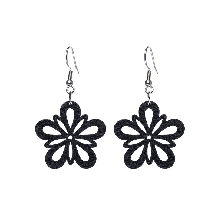 Wooden flower earrings - Made in Finland (Steel 316L)