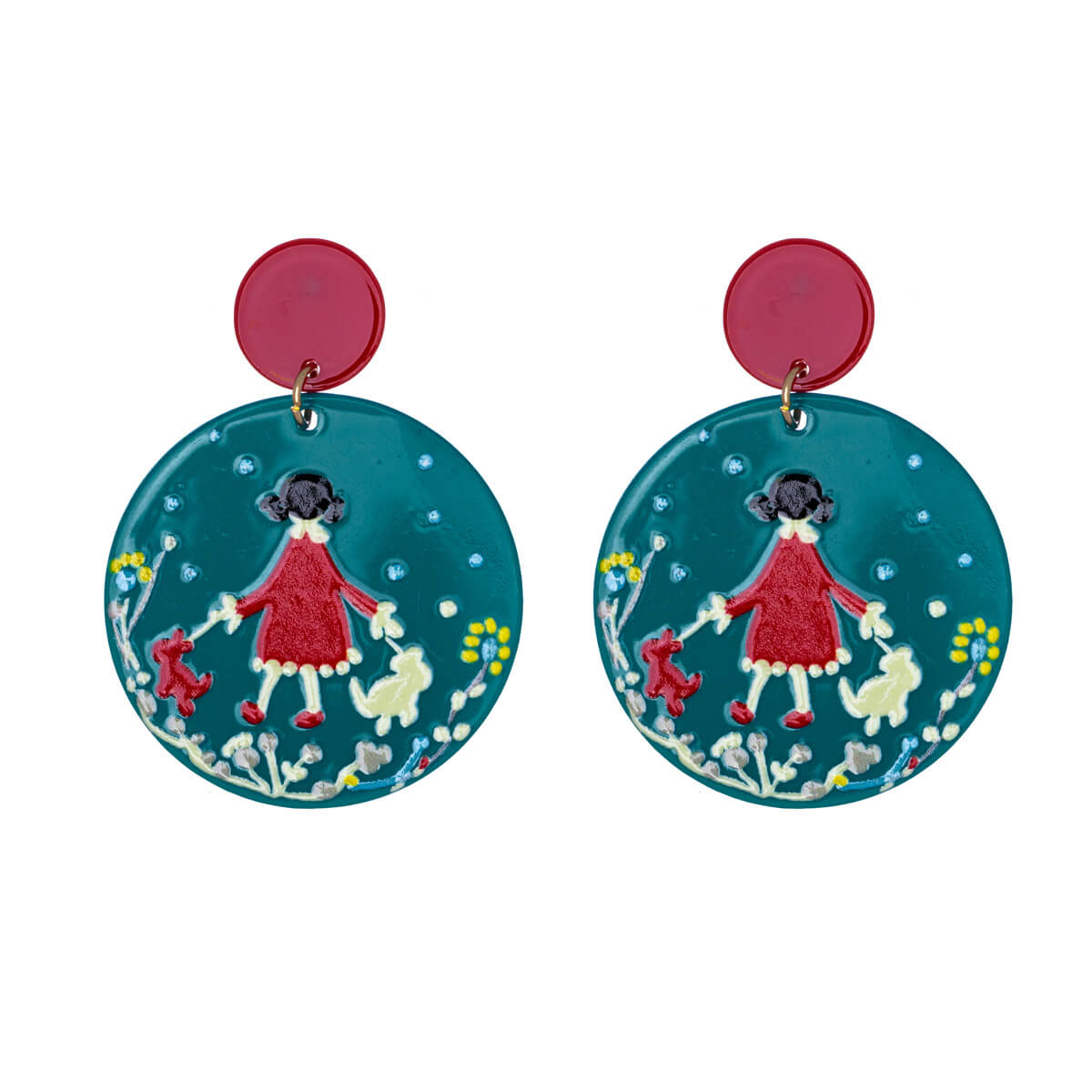 Round patterned earrings girl