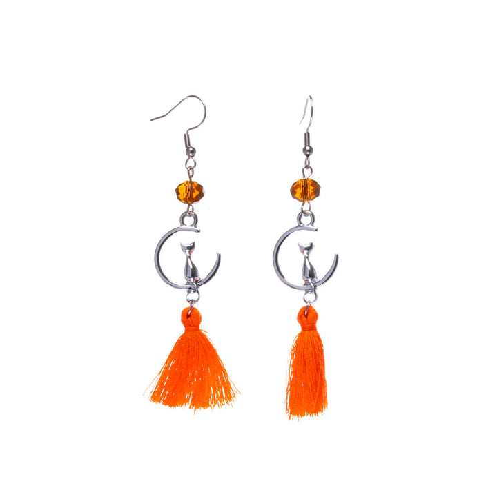 Cat earrings with dangling fringe (steel 316L)