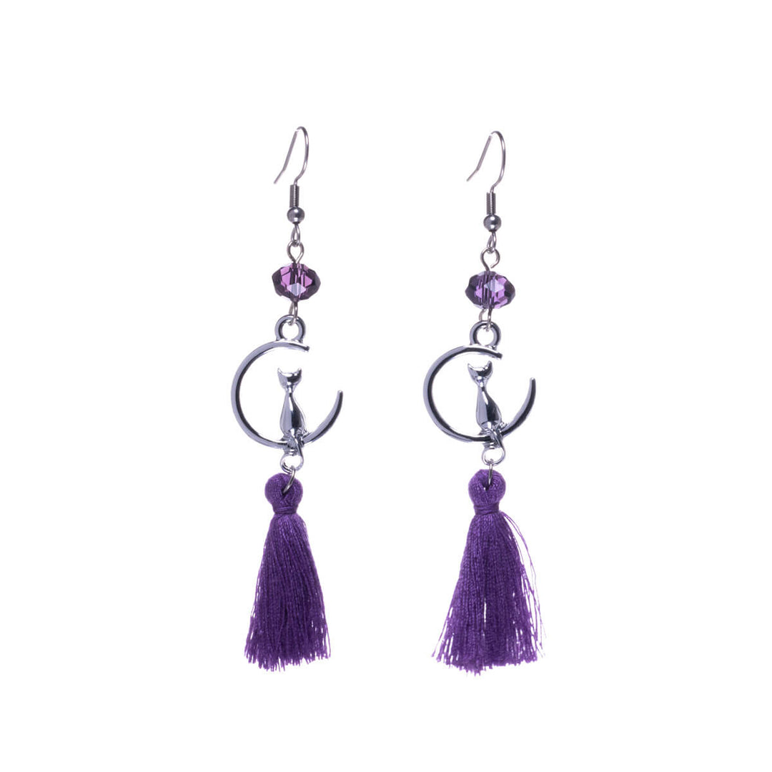 Cat earrings with dangling fringe (steel 316L)