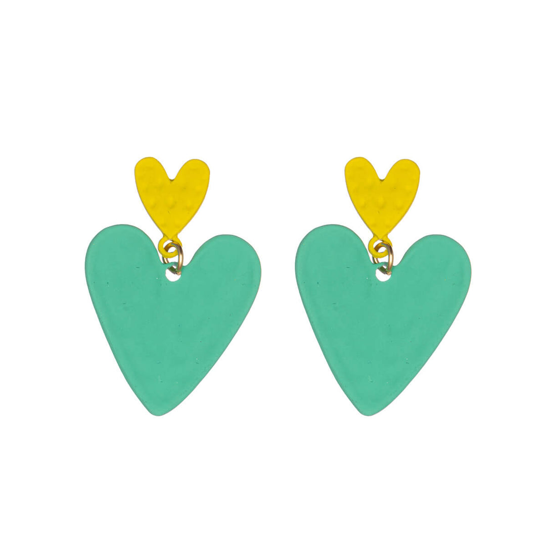 Uneven bicolour heart earrings