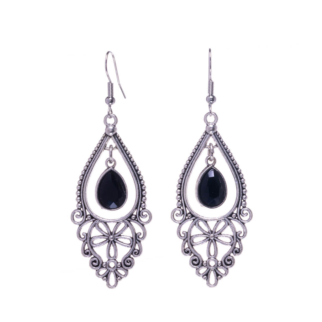 Decorative drop earrings with glass stone