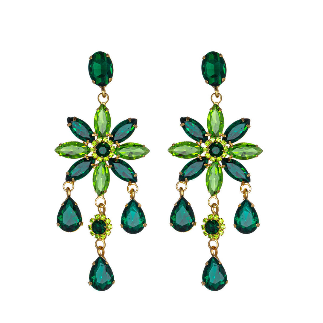 Spectacular party earrings with rhinestone flowers