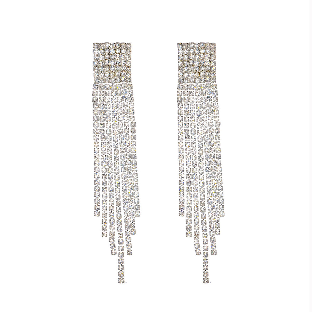 Showy festive earrings with rhinestone ribbons