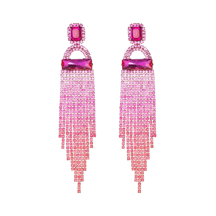 Showy festive earrings with rhinestone ribbons