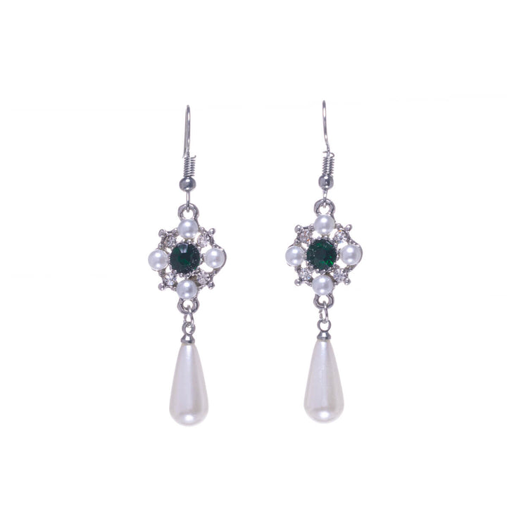 Stone hanging pearl earrings