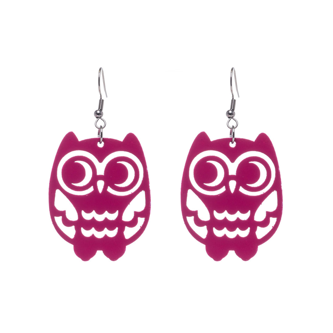 Owl wooden earrings (Steel 316L)