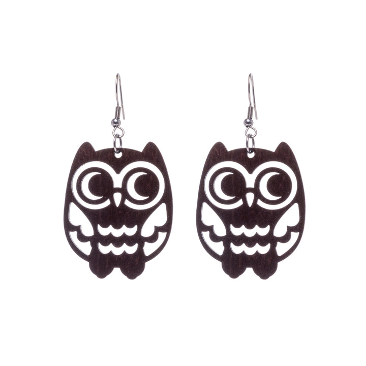 Owl wooden earrings (Steel 316L)