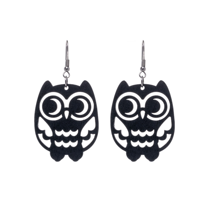 Owl wooden earrings (Steel 316L)