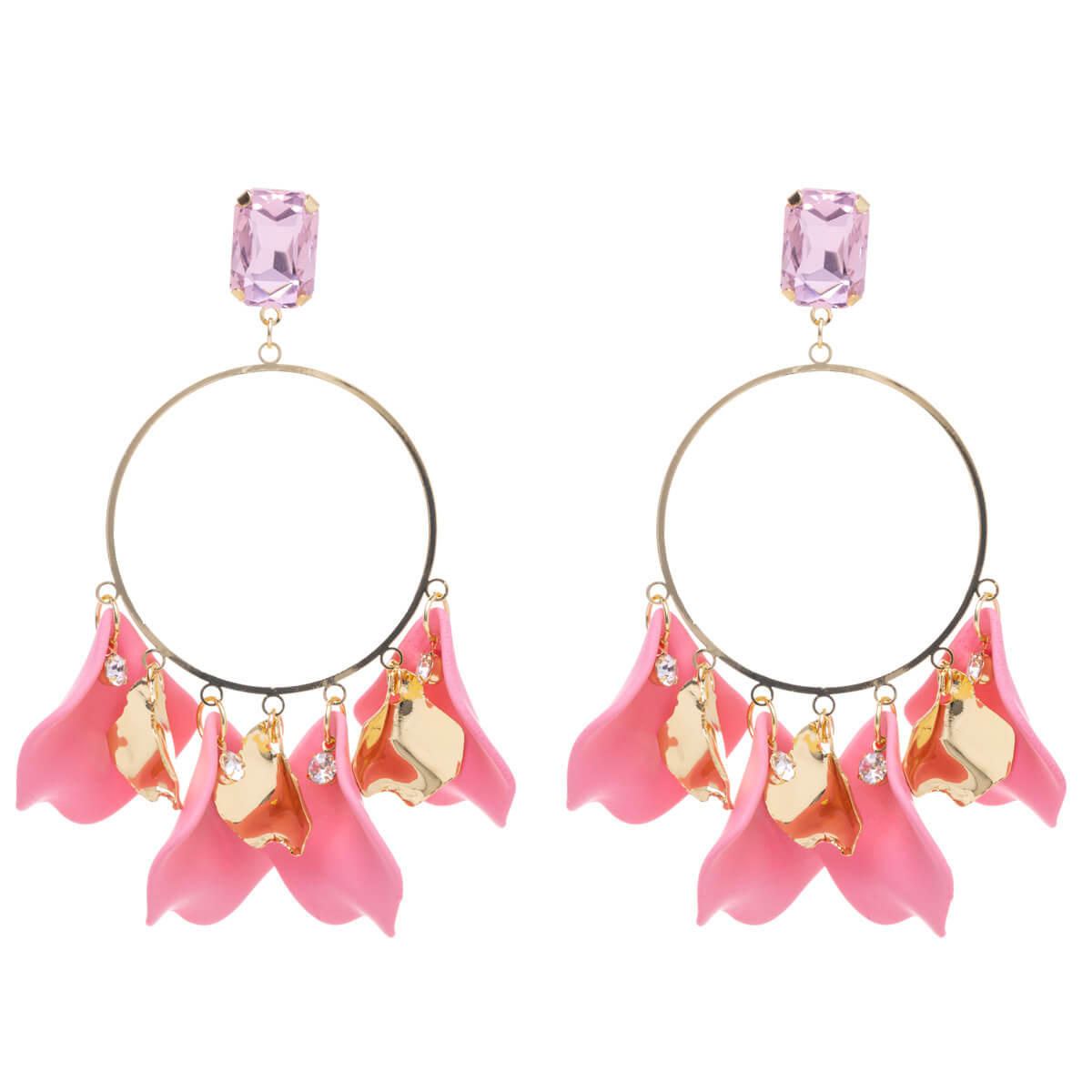 Big round earrings with hanging decorations