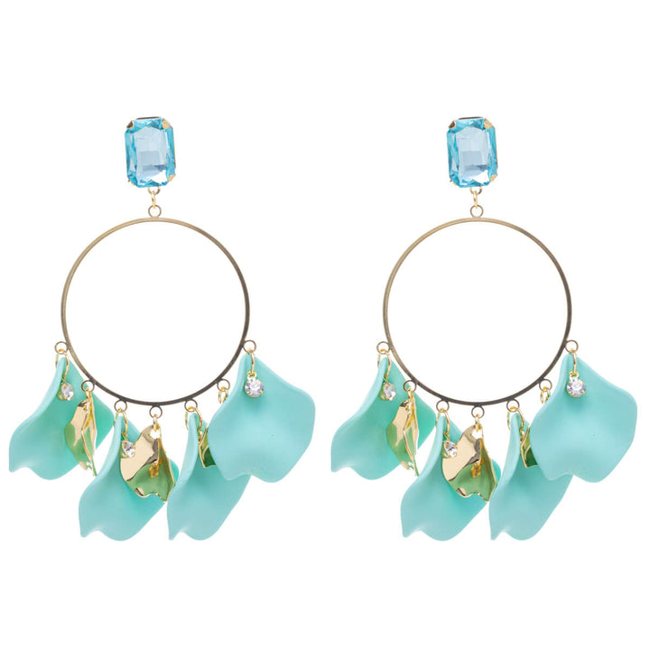 Big round earrings with hanging decorations