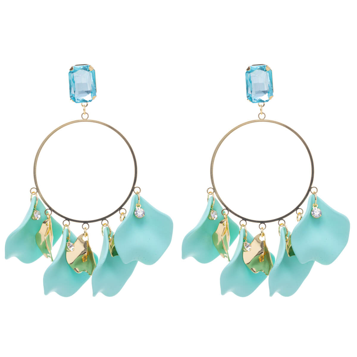 Big round earrings with hanging decorations