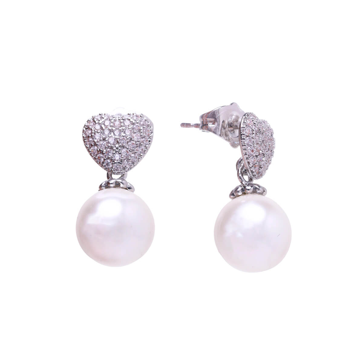 Heart bead earrings with zirconia stones